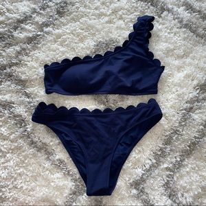 Cupshe Navy Miss The Past One Shoulder Bikini Set